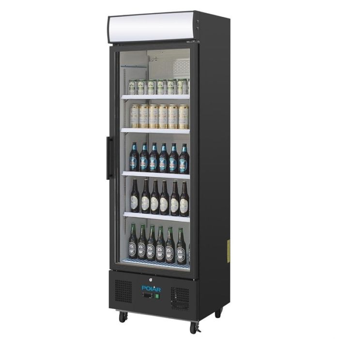 Frigo Professionnel Vitré Noir avec Caisson Lumineux Série G 368L – Polar