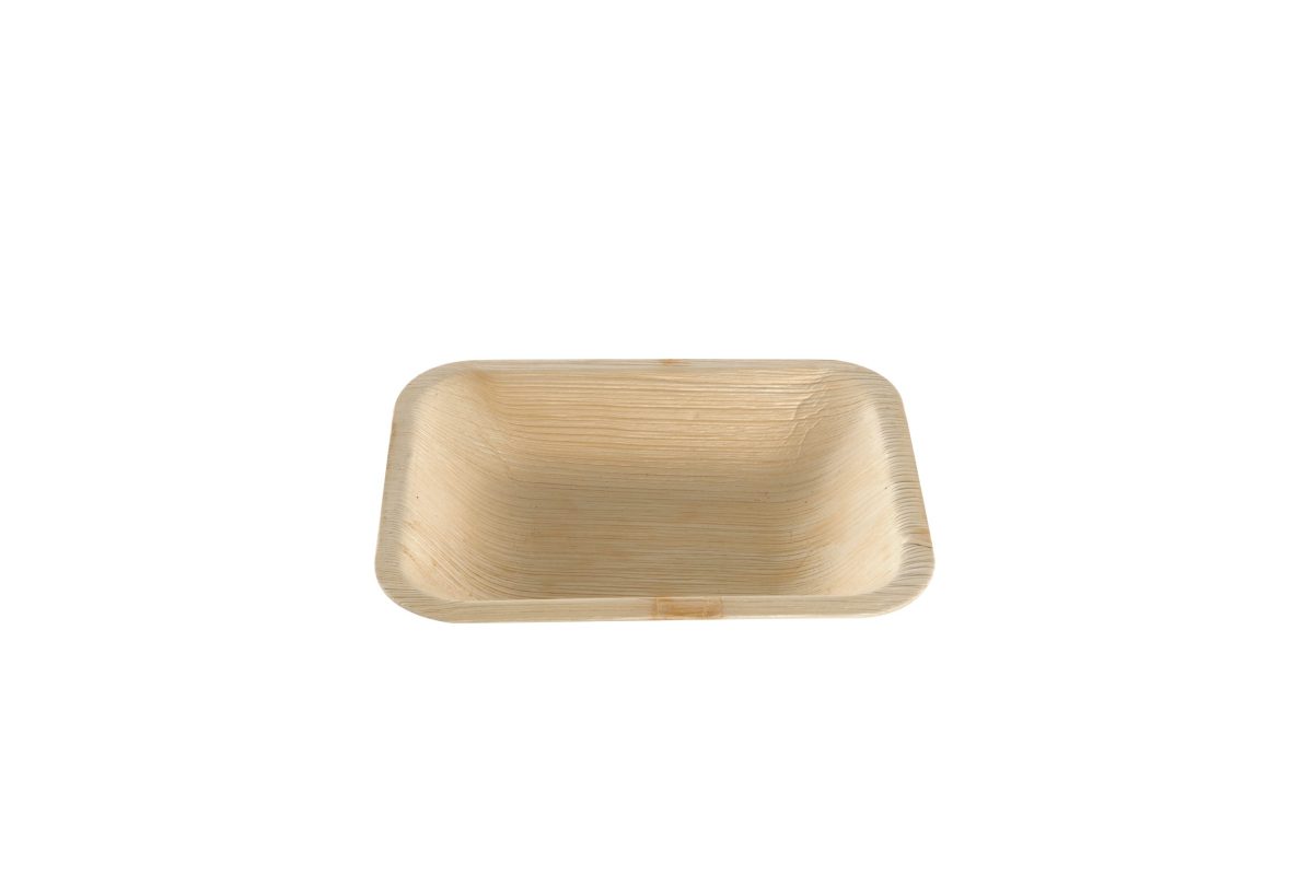 Assiette rectangulaire en feuille de palmier 15 x 13 cm – 100 unités – Betik