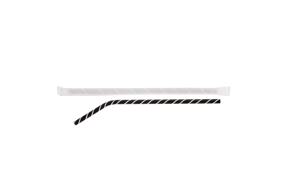 Paille en papier flexible noire et blanche 3 couches emballée individuellement Ø 0,6 x 21 cm – 6000 unités – Betik