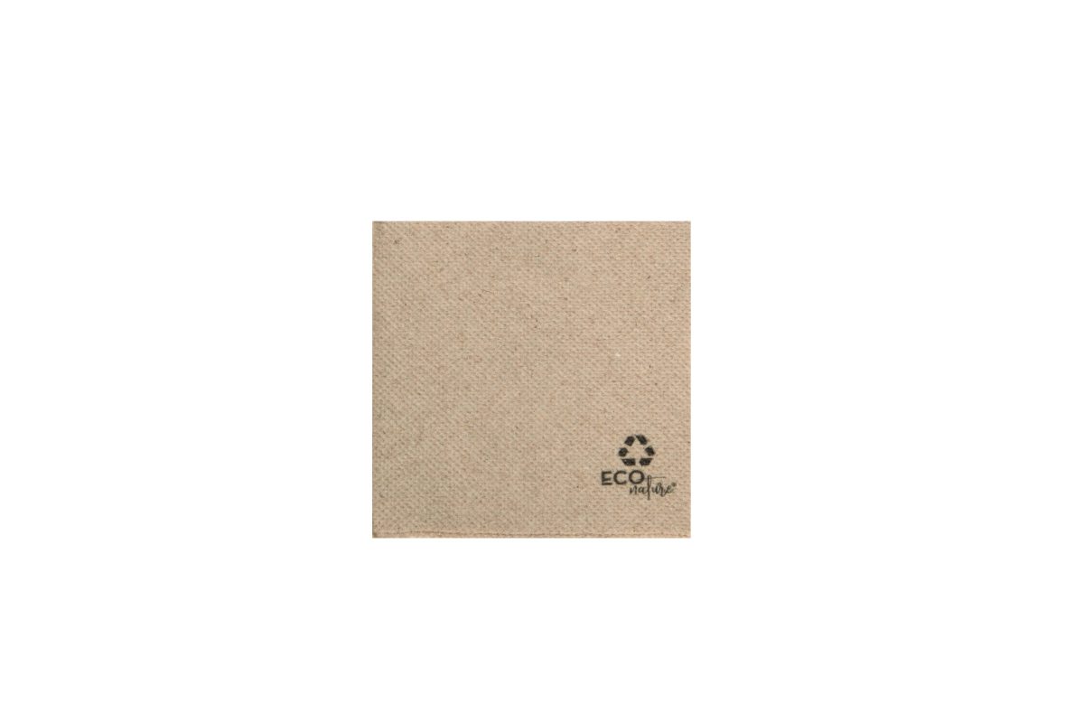 Serviette en ouate recyclée naturelle 20 x 20 cm micropoint 2 plis pliée en 4 – 2400 unités – Betik