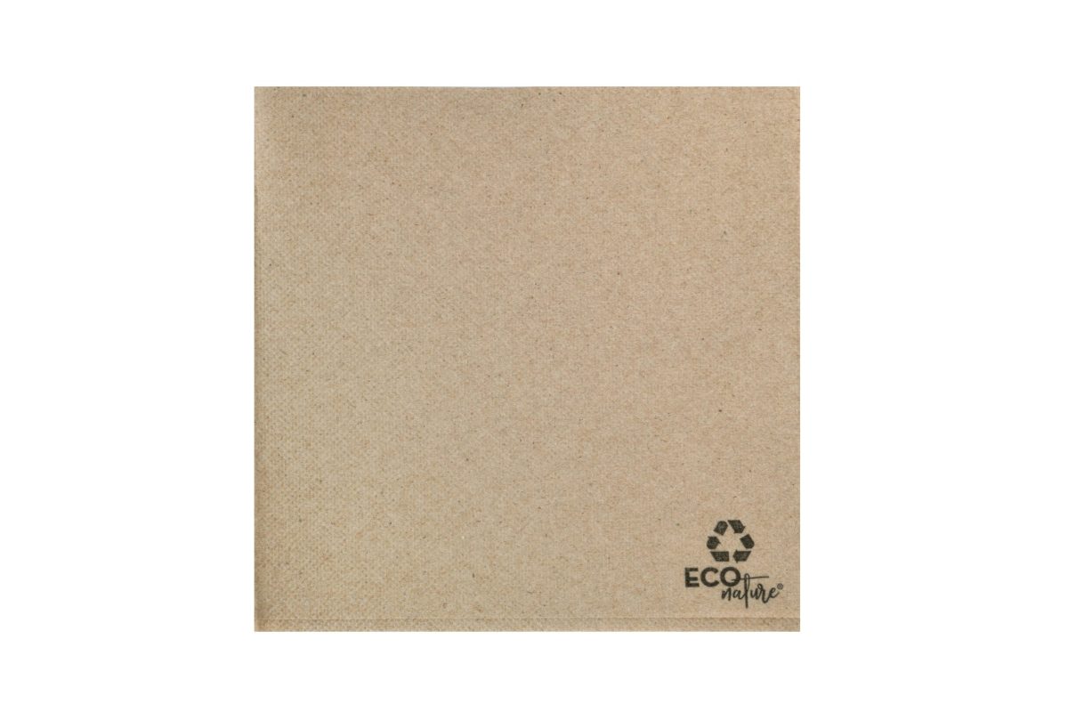 Serviette en ouate recyclée naturelle 33 x 33 cm gaufrée-collée 2 plis pliée en 4 – 1600 unités – Betik