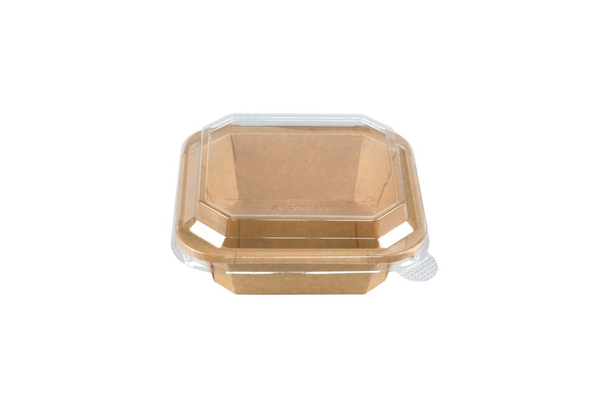 Saladier octogonal en carton kraft + couvercle en PET – 300 unités – Betik
