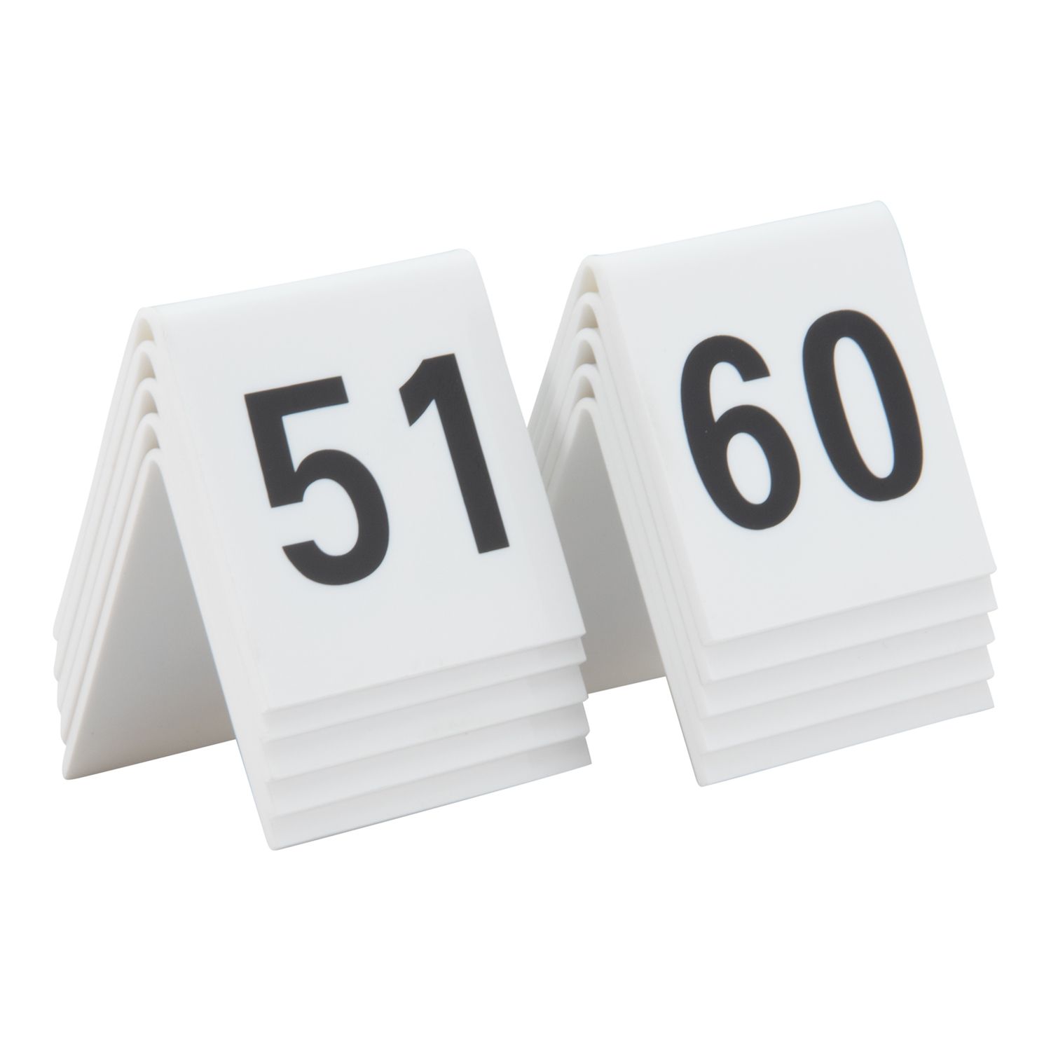 0d26bee6bc211069f13b9f0d70259a0db5b2c4865d70f7edbf8db6e2049fbe92_8553_5 Numéros de table lot de 10 : 51-60. Acrylique blanc et chiffres noirs - Securit – Image 1
