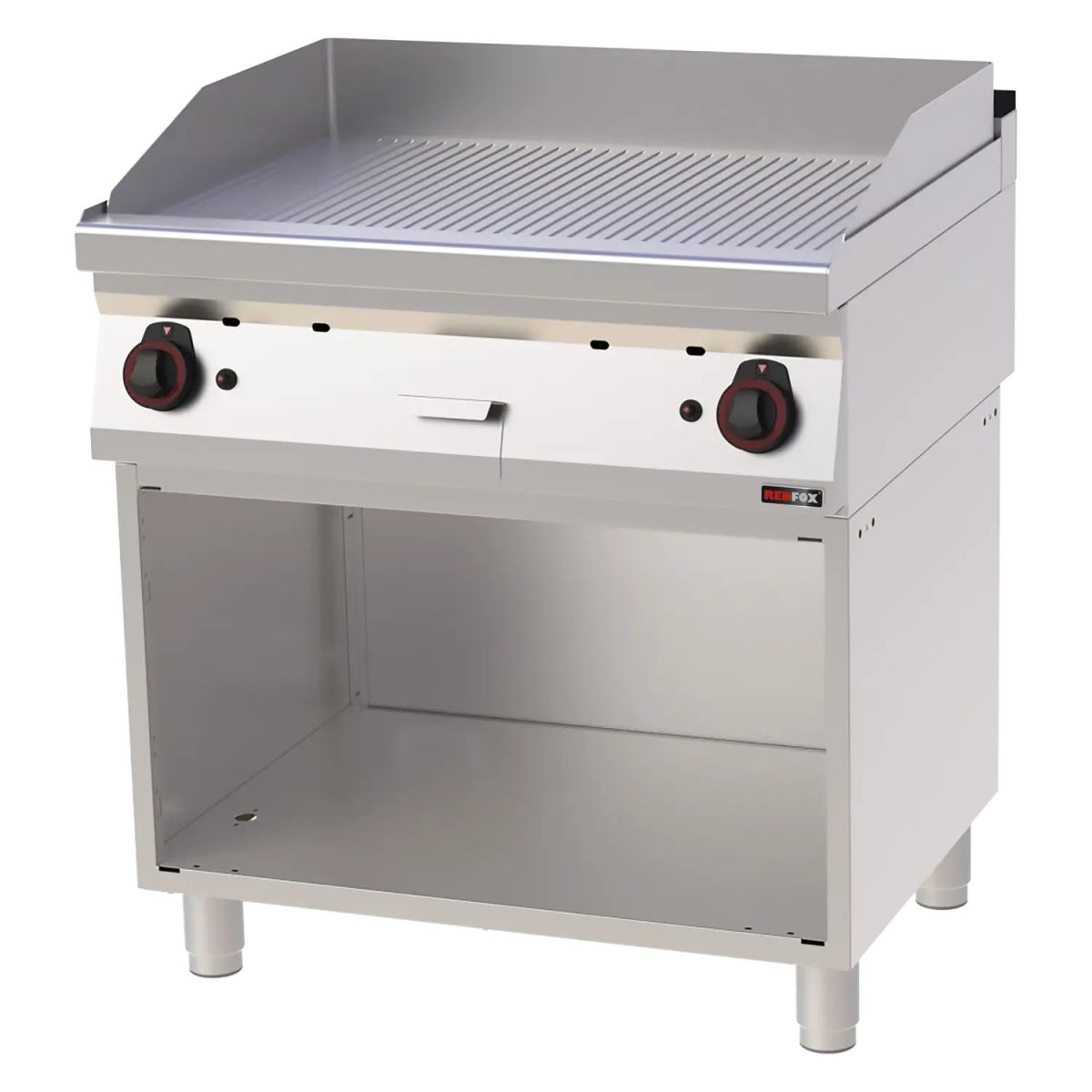Plaque de cuisson 80×51 à gaz chromée nervurée avec soubassement FTRC 70/80 G – Redfox