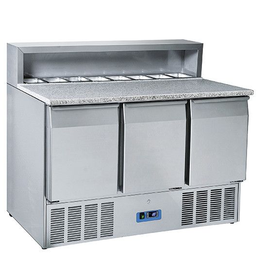 Table à Pizza avec 3 Portes GN 1/1, 8x GN 1/6 h 150 mm, 0°/+8°C – Mastro