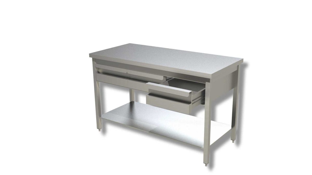 Table avec etagere et 2 tiroirs – Gamme 600 – Ristopro