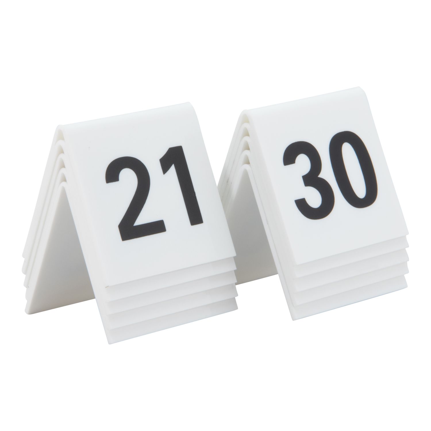 198dc57736f15041d313b87bfc6b444a69583753a3efe02990476351c7faa3d6_1eb8_5 Numéros de table lot de 10: 21-30. Acrylique blanc et chiffres noirs - Securit – Image 1