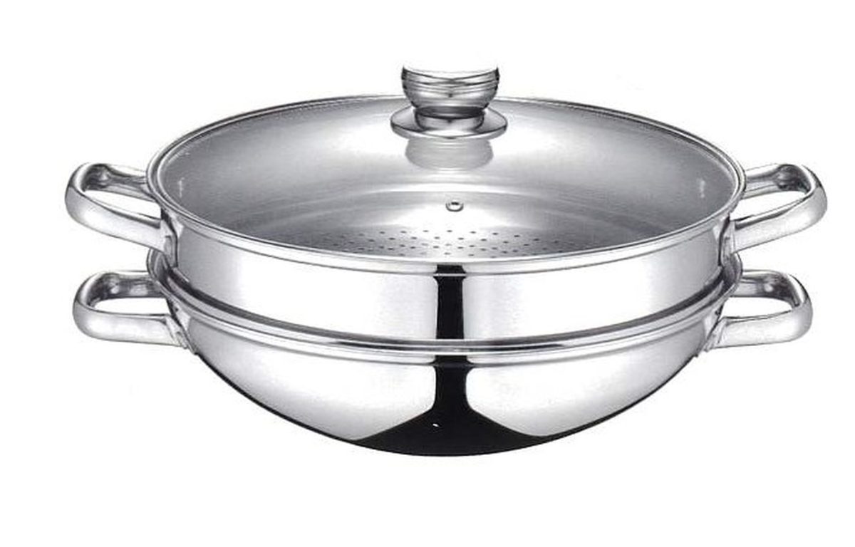 WOK & WOK VAPEUR – 2 EN 1 – INOX – Ø32CM – BAUMALU