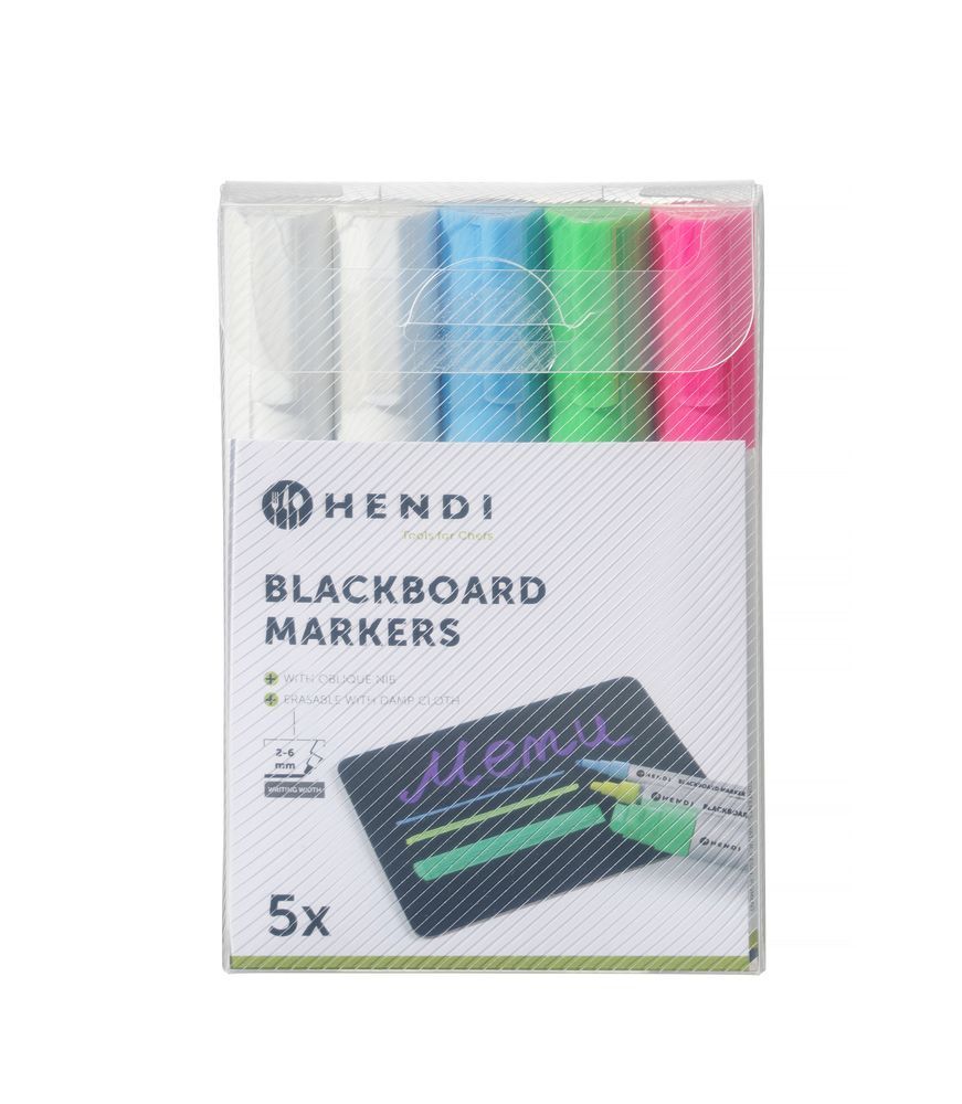 71aa36a253298f81037ab95a0fcc6274e09eebf0f8043ddf59ad8cfcb64601f6_9c0d_5 Feutres à craie 6 mm 1 rose 1 vert 1 bleu et 2 feutres blancs - Hendi – Image 1