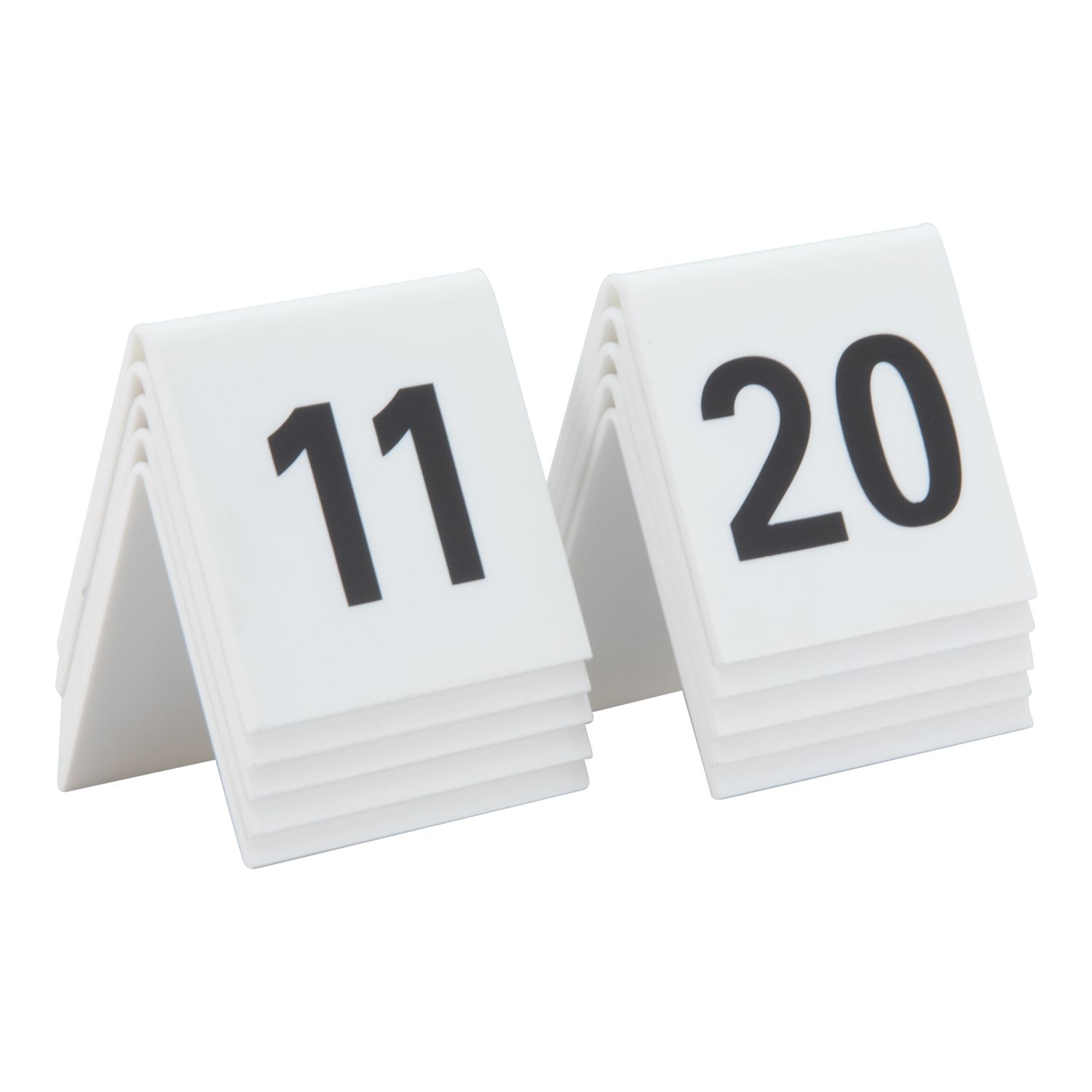 740bdb46889c4576834c34f2fe0fbcee3d45ccc14c199bccaeefd3aa0eb0379d_e65a_5 Numéros de table lot de 10: 11-20. Acrylique blanc et chiffres noirs - Securit – Image 1