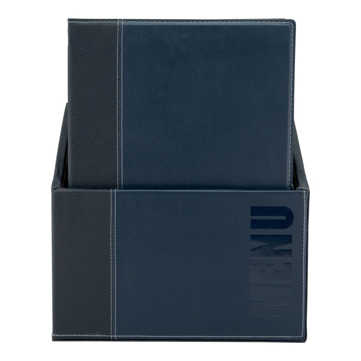 Carte Menus simili cuir de la gamme Tendance – A4 (x20) plus BOX, 1 double insert inclus avec chaque menu (présente 4 pages A4) – Securit