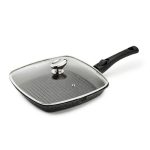 Poêle Grill PREMIUM 28 x 28 CM Fonte d'Aluminium Manche Amovible avec Couvercle en Verre - Pradel