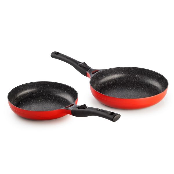 Lot de 2 Poêles MAGMA 24 / 28 CM Fonte d’Aluminium Manche Amovible – Pradel
