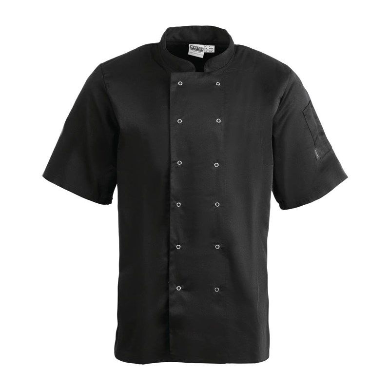 Veste de Cuisine Mixte Vegas Manches Courtes Noire – Whites Chefs Clothing