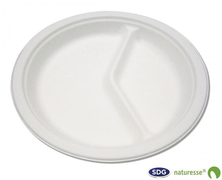 Assiette Plate Pulpe de Cellulose 2 Compartiments 26 cm - SDG - Lot de 500 – Image 2