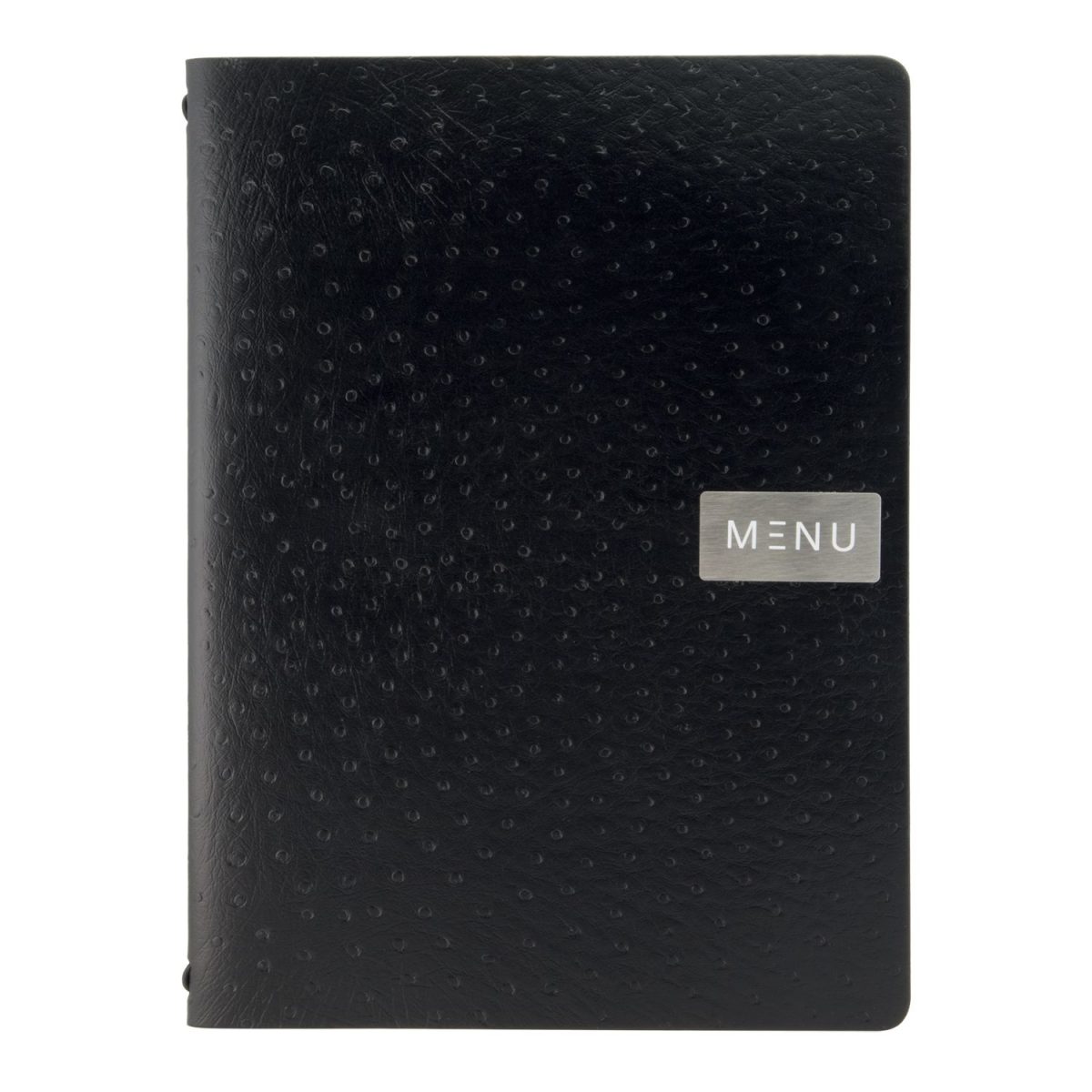 Carte menu 100% CUIR aggloméré – Couleur Noire – Ligne Ego – format A4 –  1 insert inclus (4 vues) – Securit