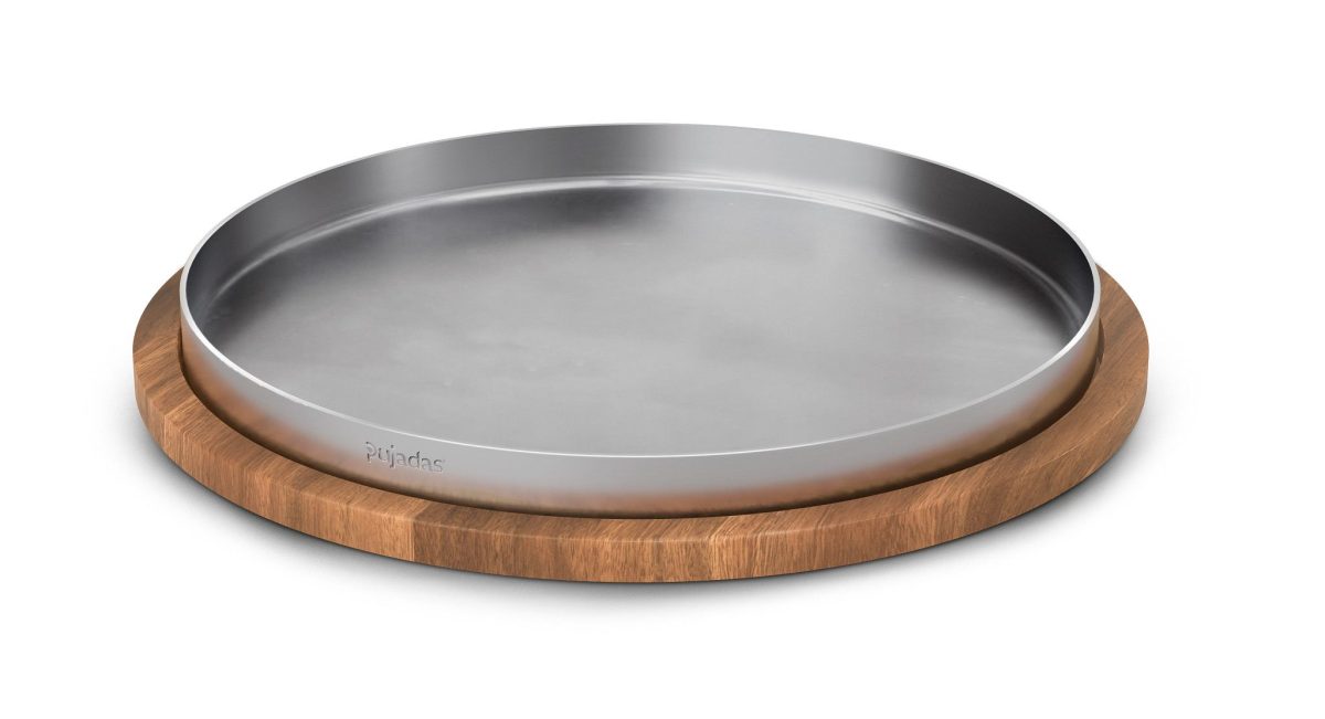 Plateau Inox Rond avec Base en Bois – 30 cm – Pujadas