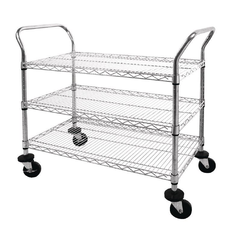 Chariot de débarrassage en acier chromé 3 plateaux 940 x 915 x 457 mm - Vogue – Image 1