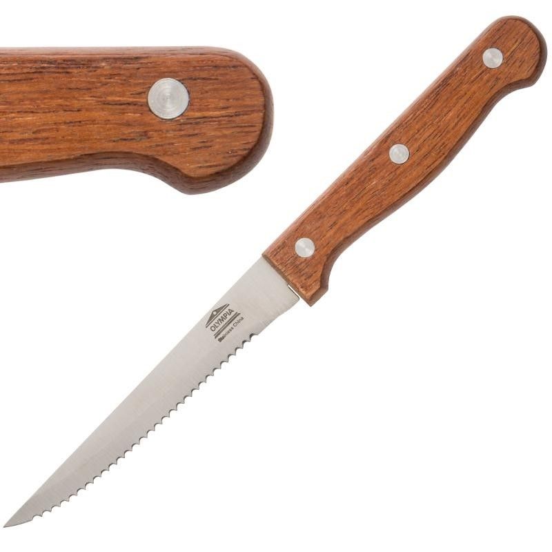 Couteau à Viande 215 mm Lame Dentée Manche en Bois Lot de 12 Olympia – Image 1