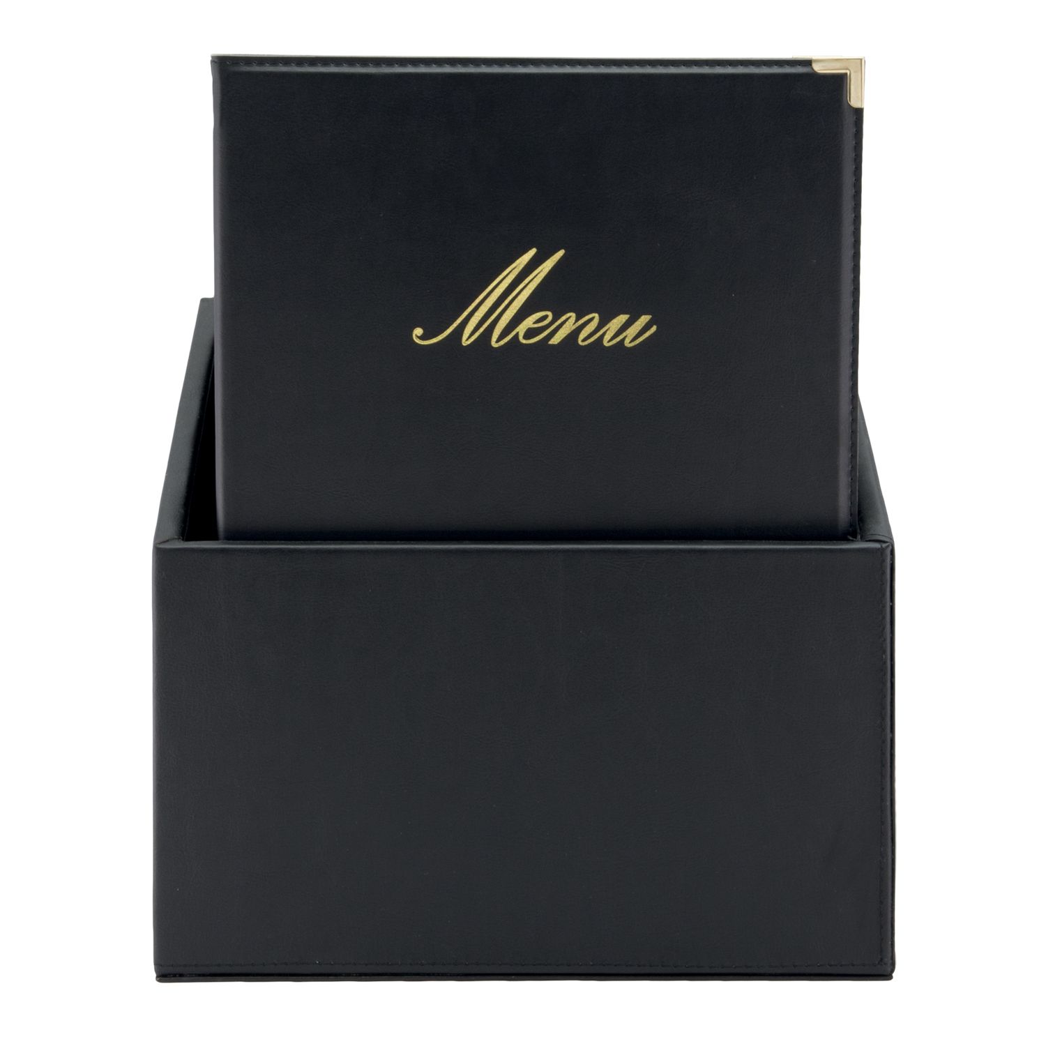 e0fb2291e3caaa9ad3d41adb58b8bbfb1b26f1f50ec9197344167fb8534ca092_9dda_5 SecuritCarte Menu simili cuir de la gamme Classique A4 (x20) plus BOX, 1 double insert inclus avec chaque menu (présente 4 pages A4) - Securit – Image 1