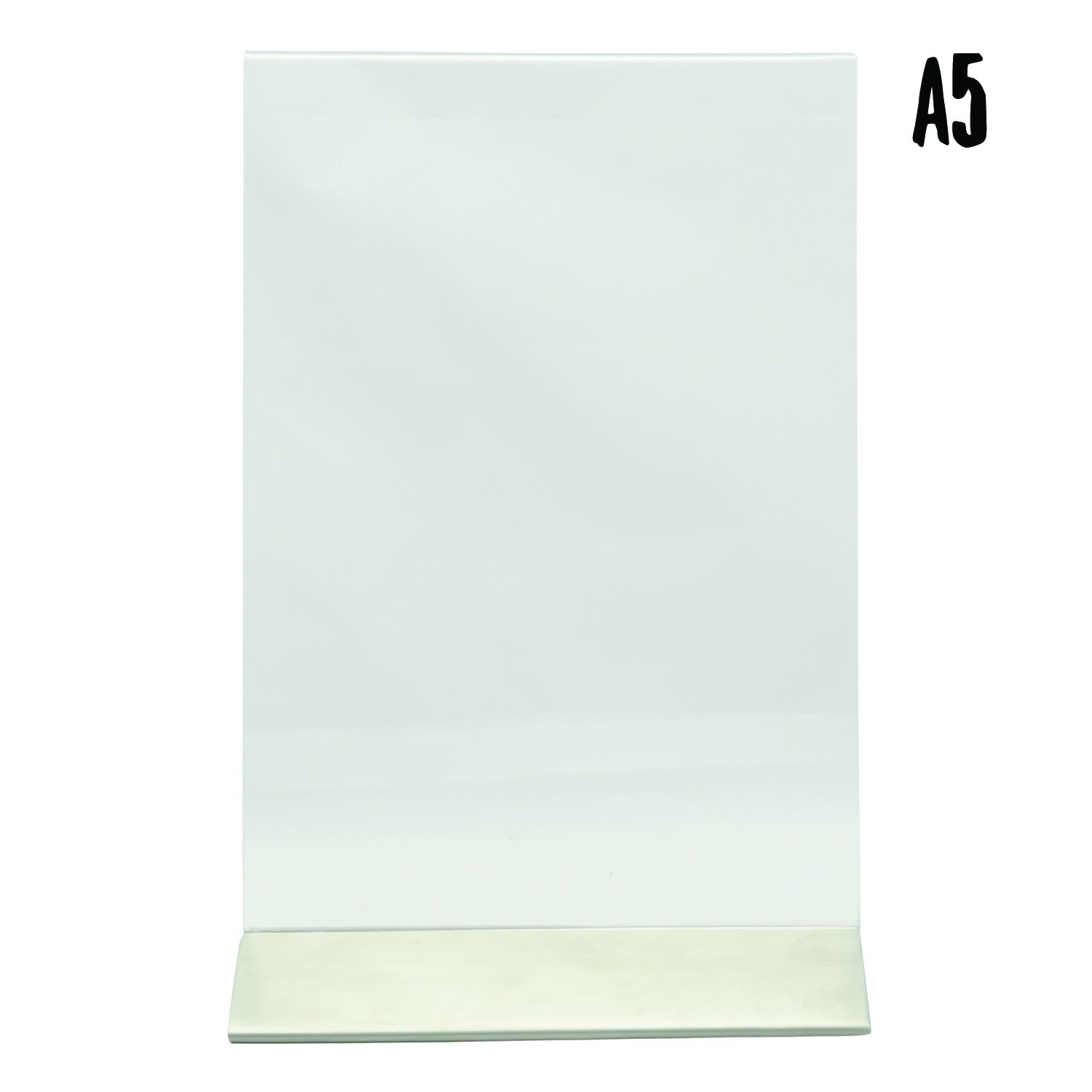 ed4871aab950be1d8ca5e32f7d4f4cc62910bbf46ec09e0a85cd5f6e9199701a_fd6e_5 Porte-affiche en L | acrylique transparent socle aluminium | Format A5 - Securit – Image 1