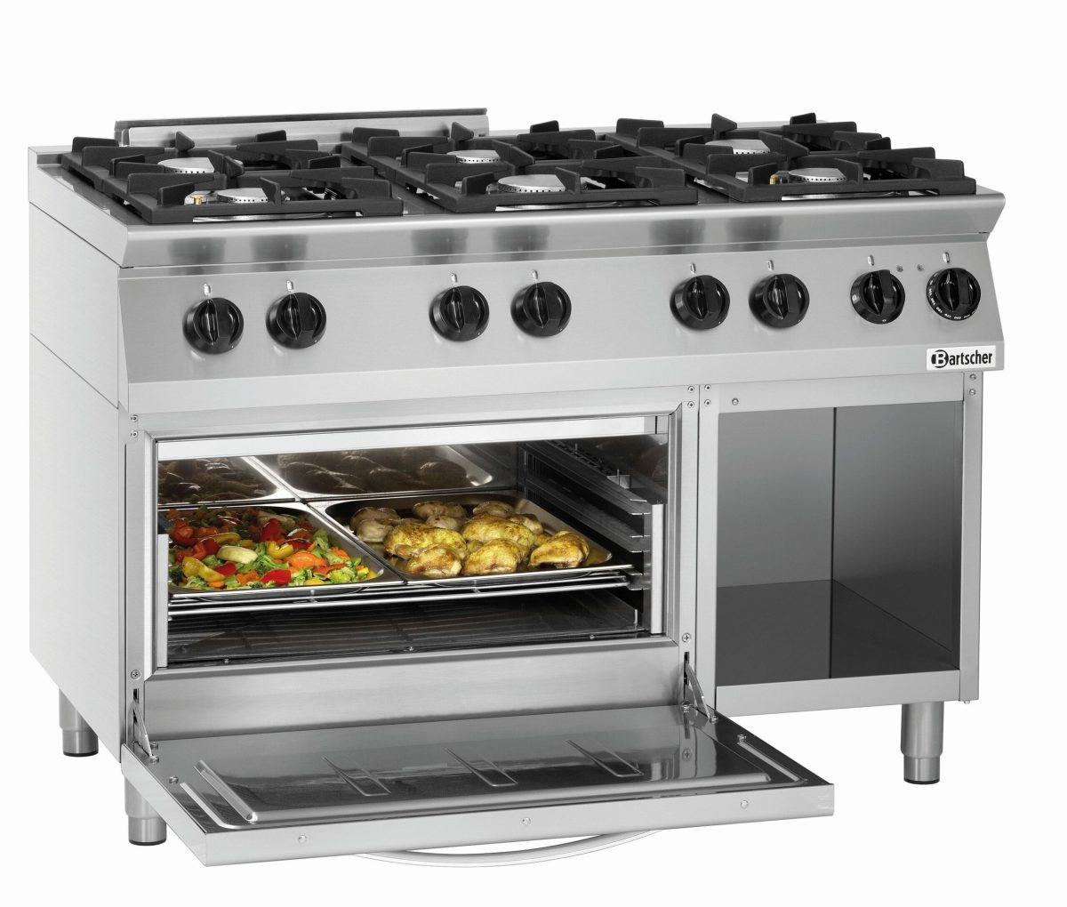 Fourneau à gaz 6 brûleurs 28,5 kW – four électrique 6 kW – Bartscher