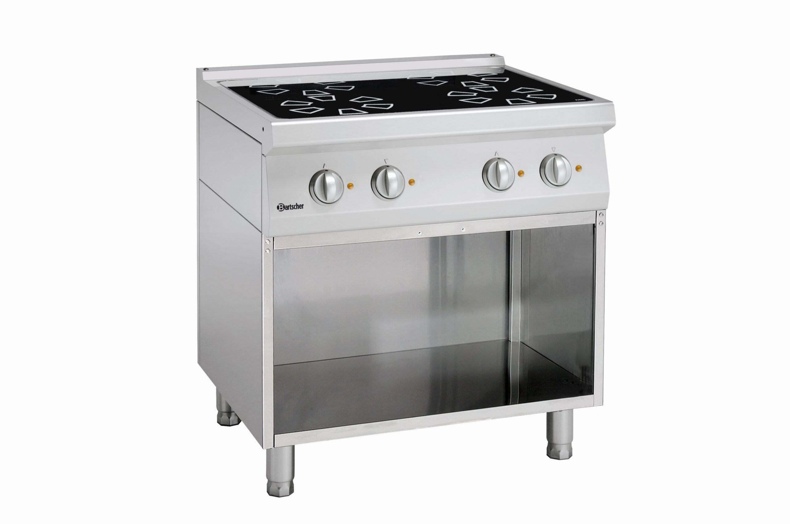 Fourneau vitrocéramique 4 zones radiantes 9.2 kw - Profondeur 700 - soubassement ouvert - Bartscher – Image 1