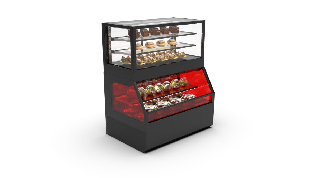 Vitrine Murale Chaude Série Integra Combi – Module Supérieur Version Neutre et Module Inférieur en en Version Chaud – Sayl