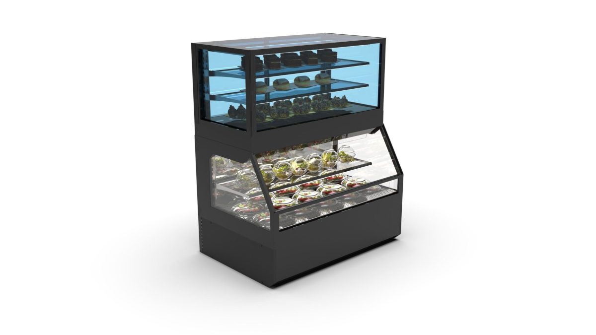 Vitrine Murale Chaude Série Integra Combi – Module Supérieur Version Froid et Module Inférieur en Version Chaud – Sayl