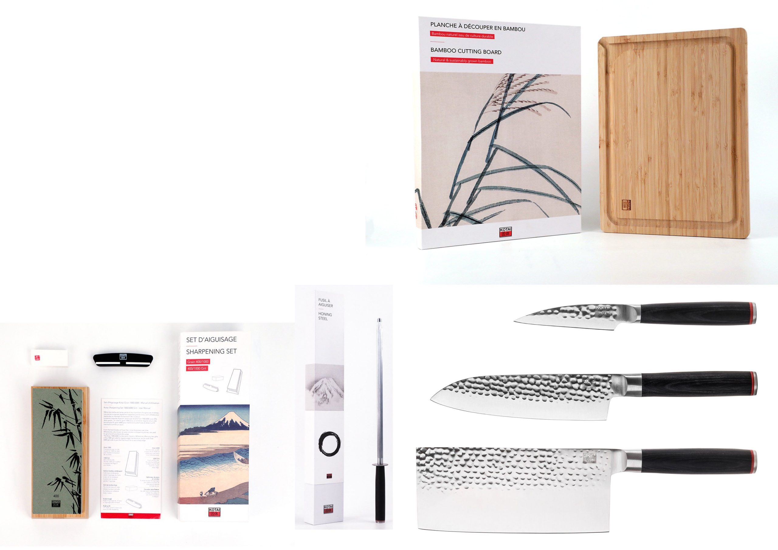 Le Set Asiatique Pro : 3 Couteaux, Planche à Découper, Fusil et Set d'Aiguisage - Kotai – Image 1