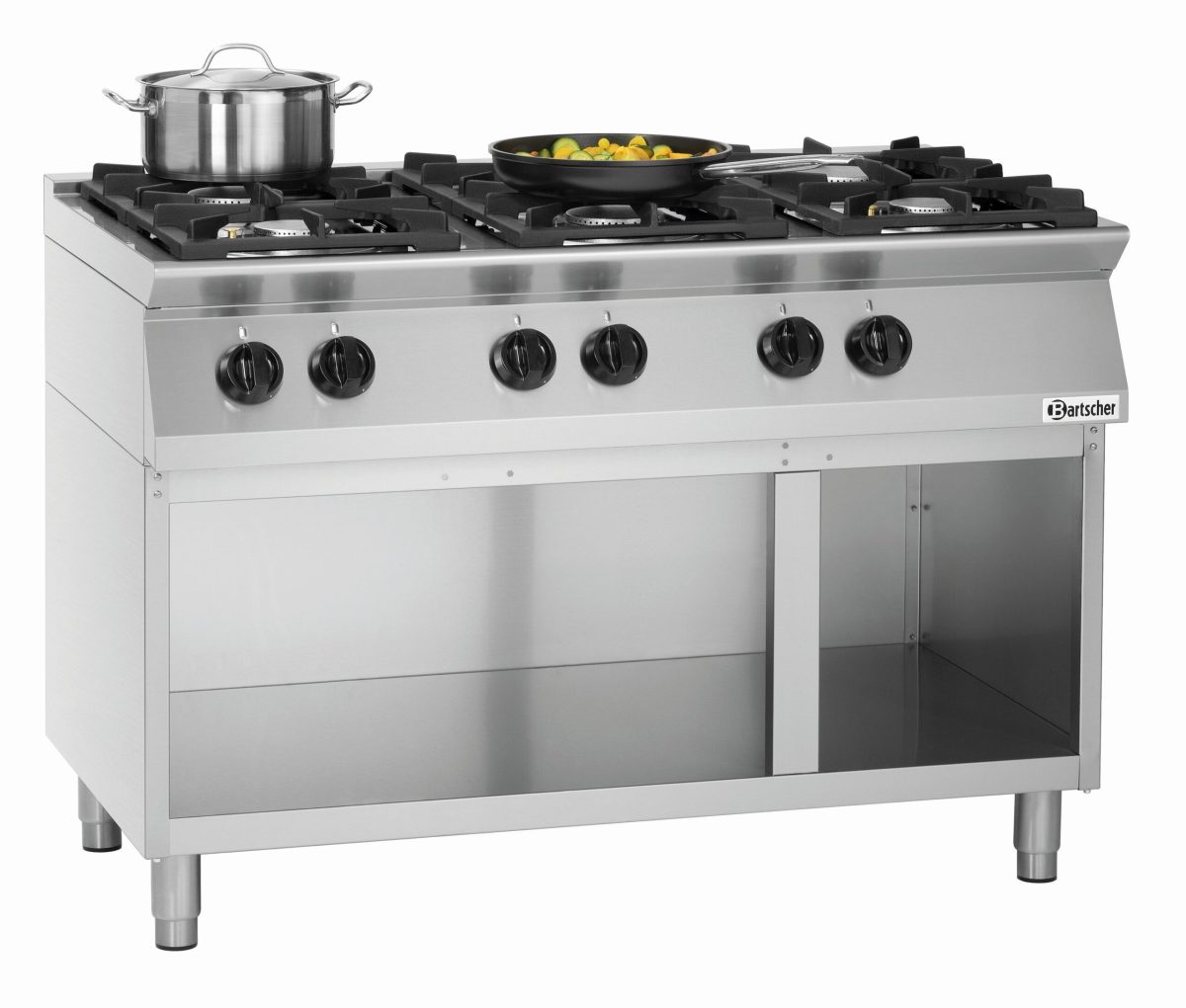 Piano de cuisson 6 brûleurs 28,5 kW – L1200xP700xH910-955 – soubassement ouvert – Bartscher