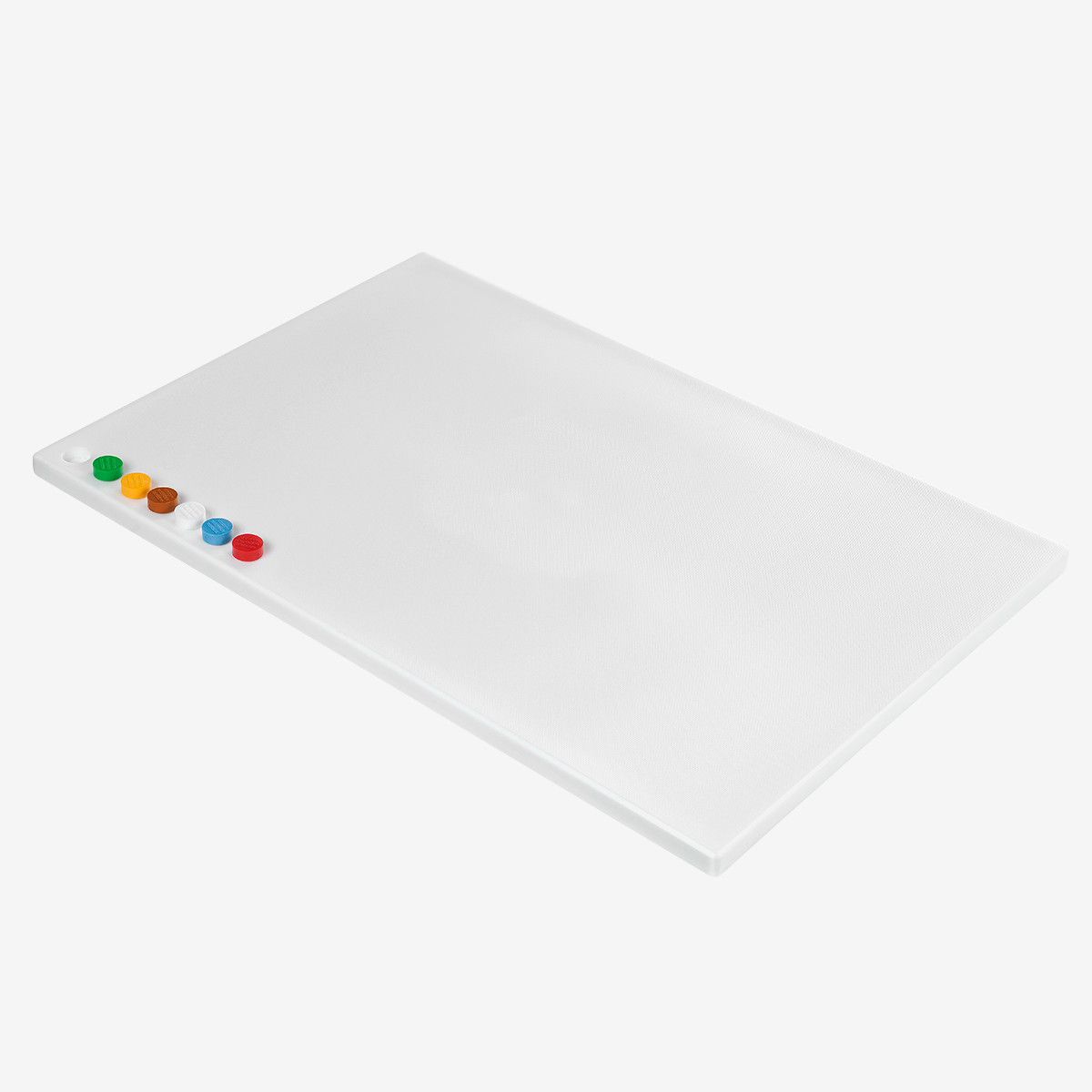 Planche à découper 600 x 400 avec 6 pastilles de couleurs HACCP – blanche – Gilac