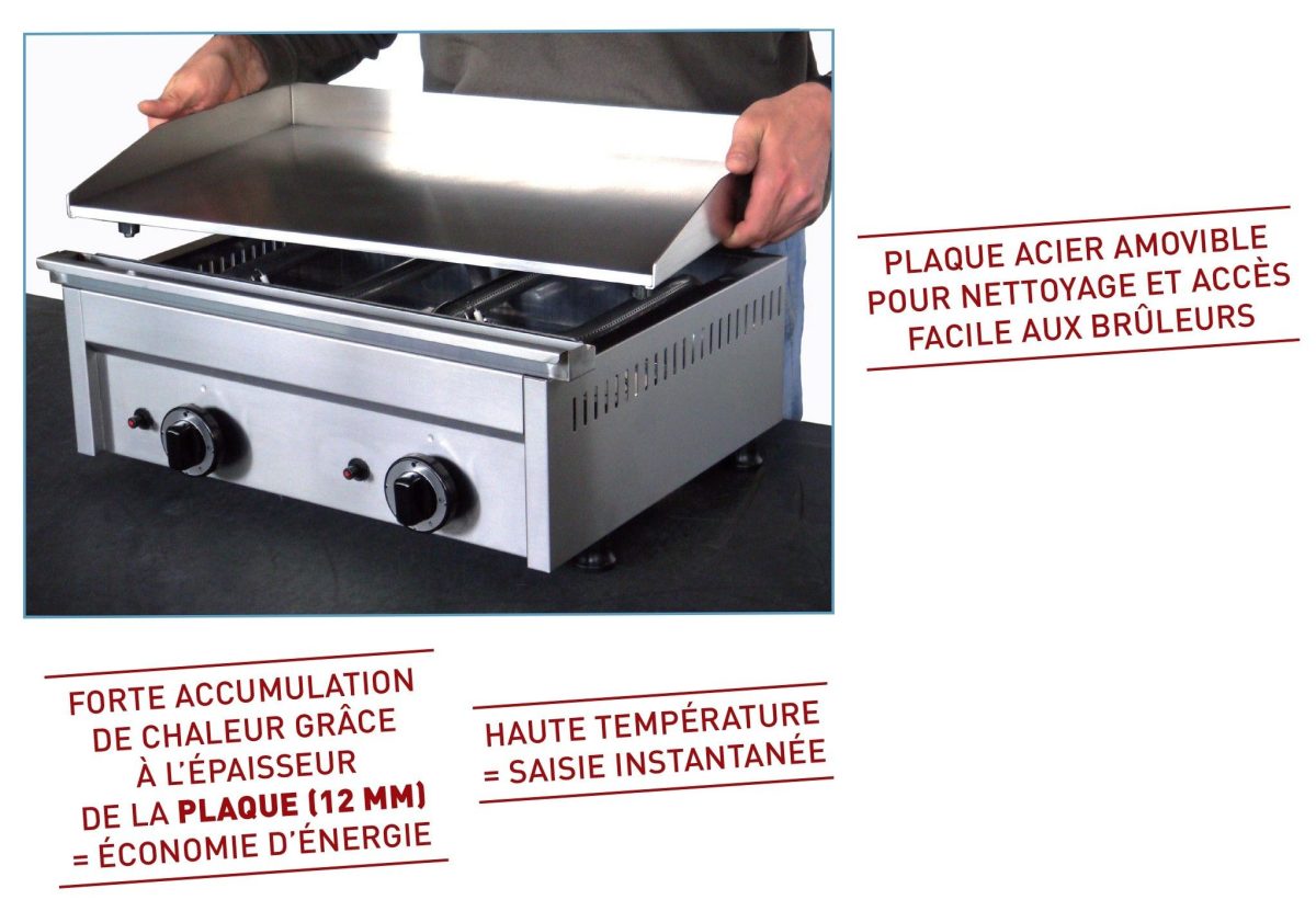 Plaque à hamburgers en acier – Gaz – 2 brûleurs – Sofraca