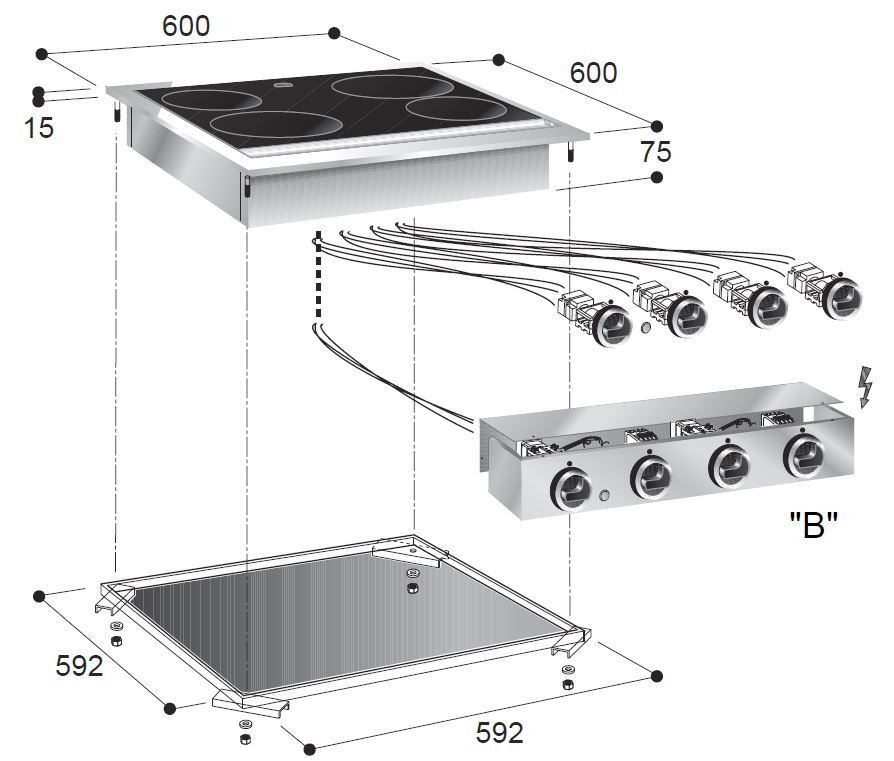 Réchaud en Céramique Drop-In - 4 Zones de Cuisson - Combisteel – Image 1
