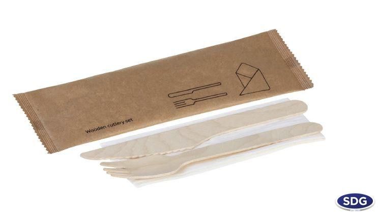 Set de Couvert Fourchette et Couteau en Bois Naturel et Serviette - SDG - Lot de 250 – Image 3