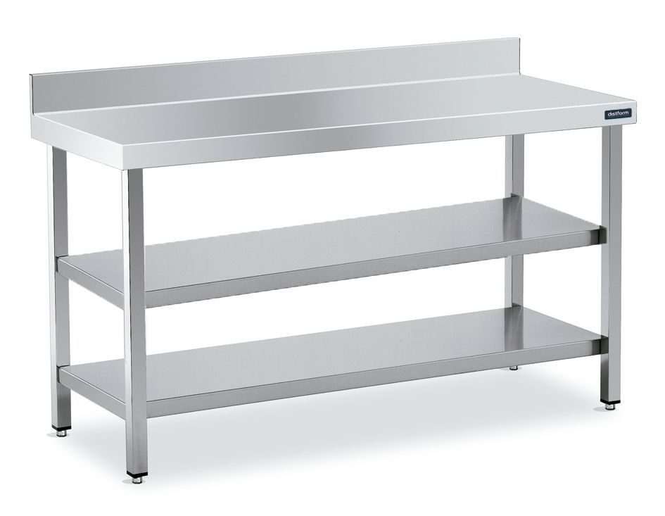 Table Inox de Travail Adossée avec 2 Étagères – Gamme 500 – Distform