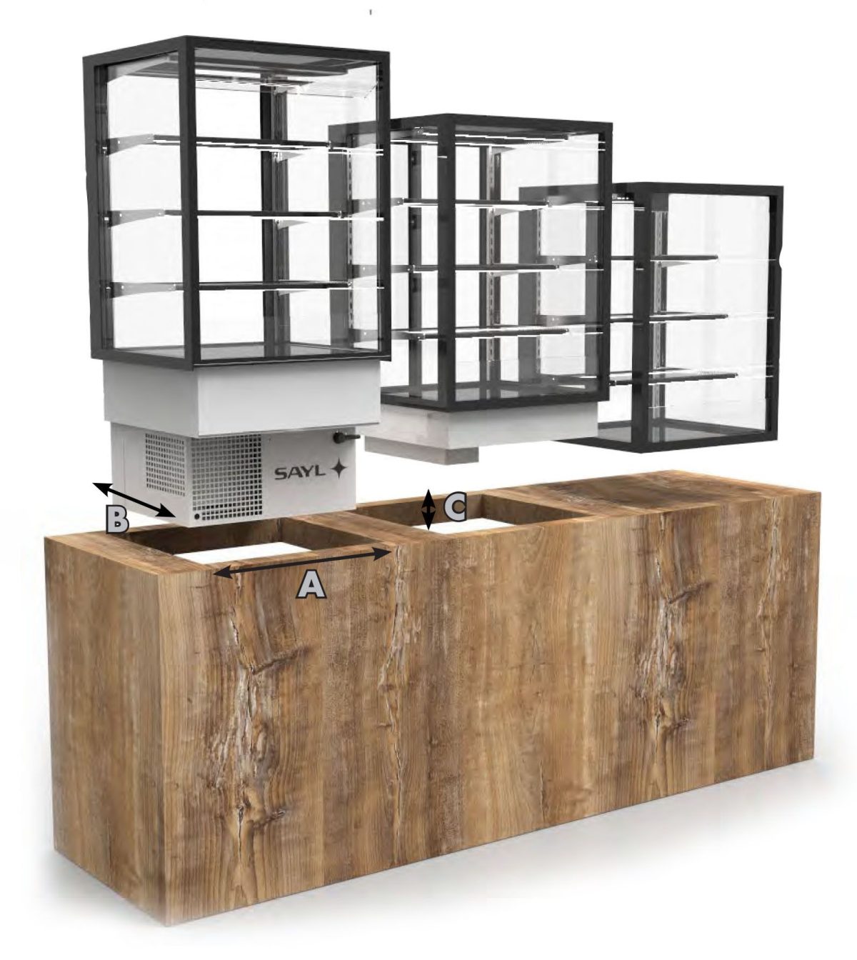 Vitrine Chaude Drop-in Integra 3 Niveaux – 600×600 mm – SAYL