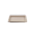 Barquette Sushi crème en canne à sucre + couvercle antibuée en PET 21,5 x 13,5 cm - 250 unités - Betik