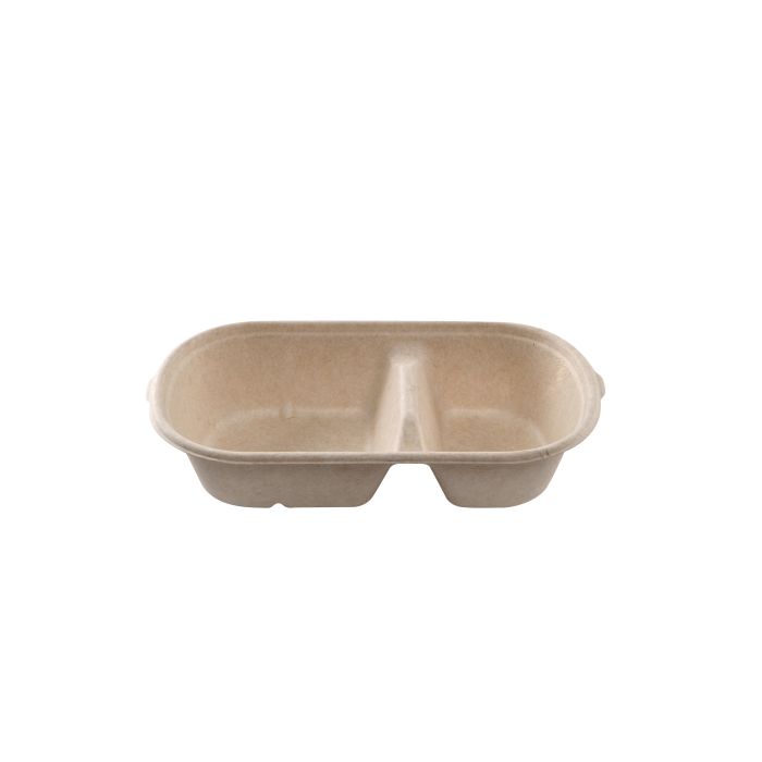 Barquette ovale crème à 2 compartiments en canne à sucre 850 ml – 500 unités – Betik
