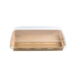 Barquette sushi en carton kraft + couvercle antibuée en PET 22 x 9 cm - 300 unités - Betik