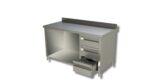 Table sur armoire ouverte avec 1 etagere et 3 tiroirs a droite et dosseret Gamme 600 - Ristopro – Image 2