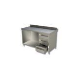 Table sur armoire ouverte avec 1 etagere et 3 tiroirs a droite et dosseret Gamme 600 - Ristopro – Image 5