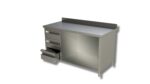 Table sur armoire ouverte avec 1 etagere et 3 tiroirs a gauche et dosseret Gamme 700 - Ristopro – Image 2