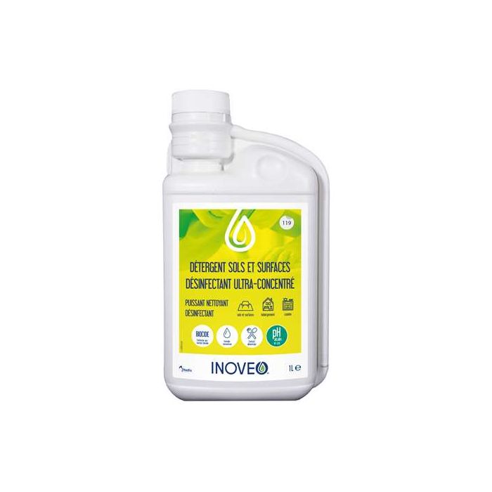Inoveo Détergent Sol Désinfectant Surfaces ultra Concentré Flacon 1L – Lot de 4 Colis de 6 – Pollet Sa