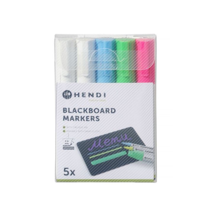 71aa36a253298f81037ab95a0fcc6274e09eebf0f8043ddf59ad8cfcb64601f6_9c0d_5 Feutres à craie 6 mm 1 rose 1 vert 1 bleu et 2 feutres blancs - Hendi – Image 1