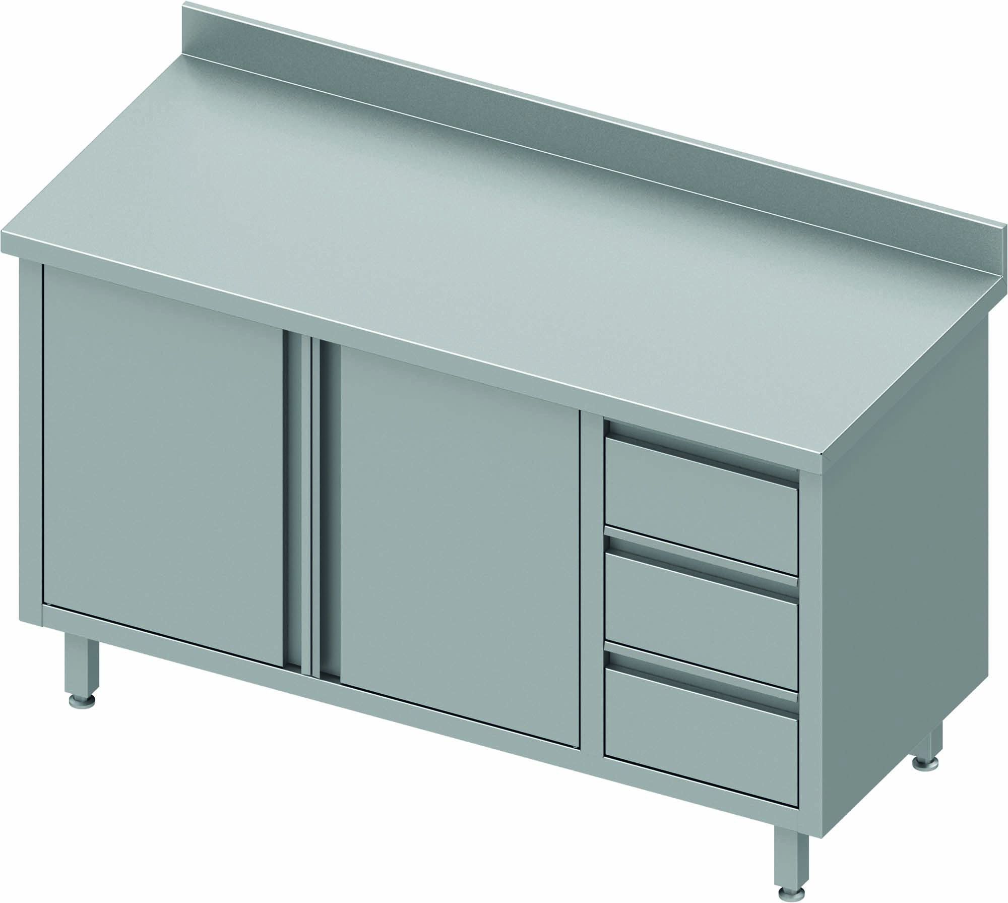 Armoire Basse Inox Adossée - Porte Battante & 3 Tiroirs à Droite - Gamme 800 - Stalgast – Image 2