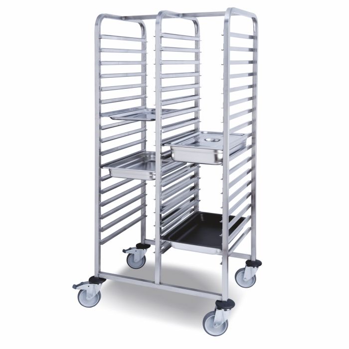 Chariot Double à Glissières avec 17 Niveaux pour Bacs GN 1/1 – Pujadas