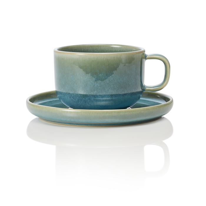 Lot de 6 Tasses et soucoupes en Grès 0,275 L Vert myrte H 60 mm – Was Germany
