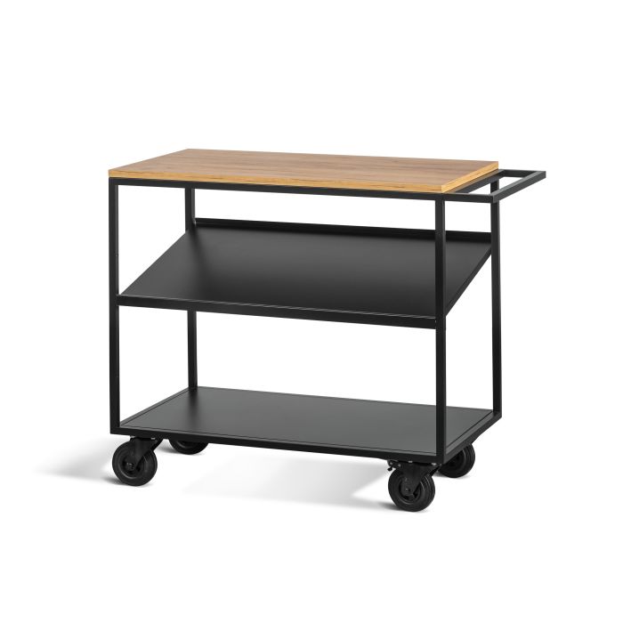 Chariot de Service 3 Niveaux avec Plateau en Bois et Etagère Inclinée – Pujadas
