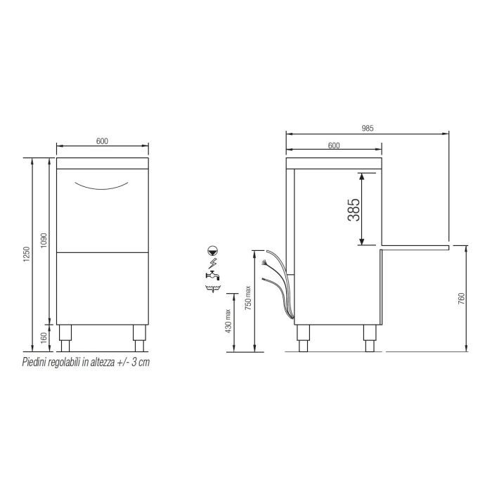 Lave-vaisselle surélevé avec pompe de vidange incorporée - panier 500 x 500 mm - Elettrobar – Image 5